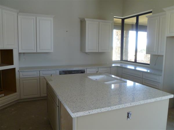 Kitchen counters, wide view